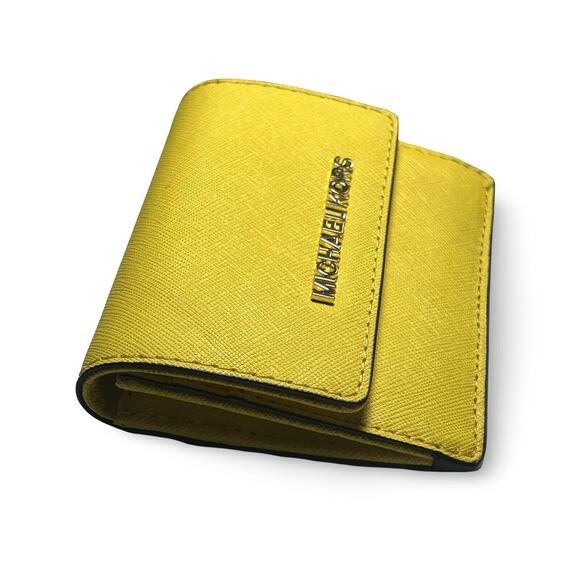 Michael Kors Jet Set Travel Cardholder Wallet Citrus Yellow Saffiano Leather - Picture 4 of 4